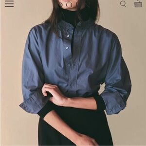 Doen Layton Button-Up Cotton Shirt Atlantic Blue NWT